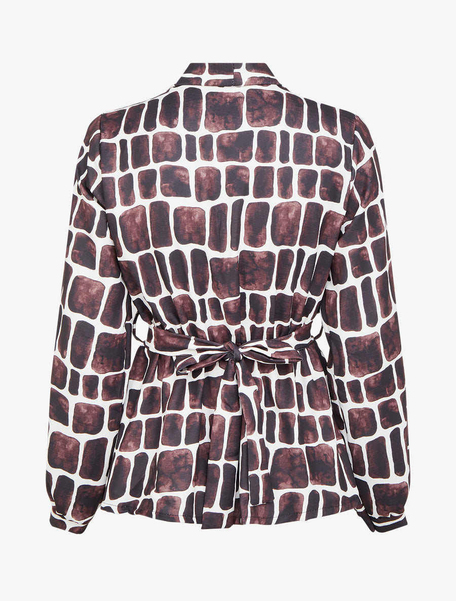 Top ceinturé à imprimé graphique - Marron - 2