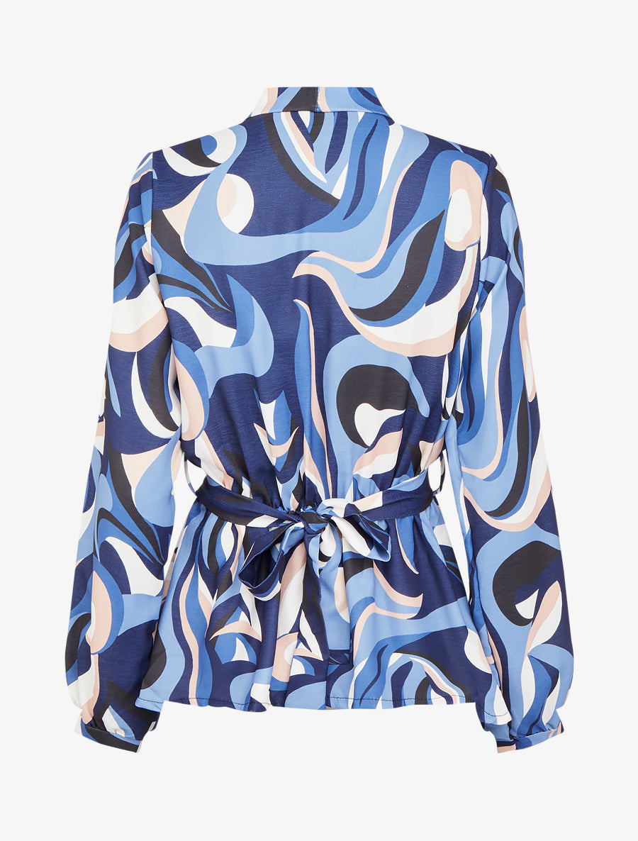 Top ceinturé à imprimé fantaisie - Marine - 2