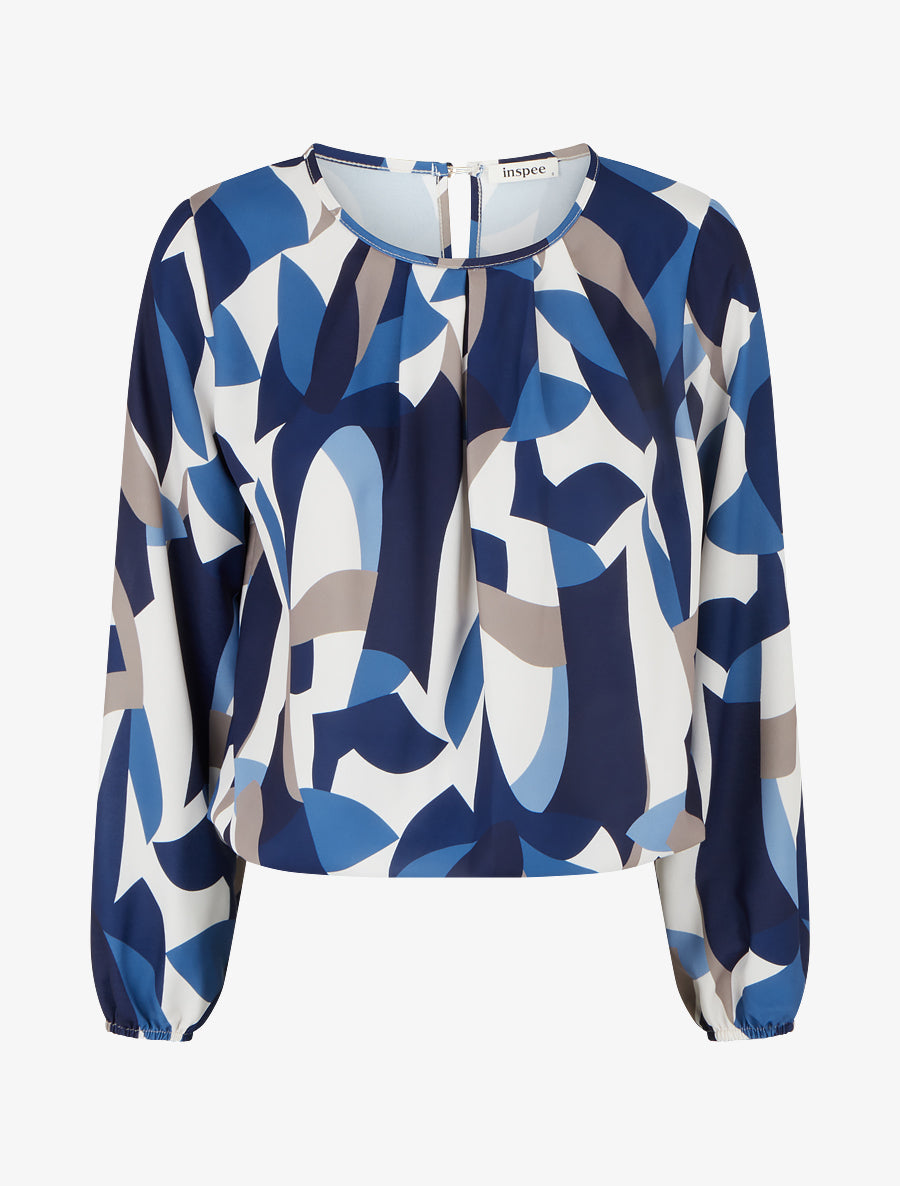 Top imprimé graphique à manches longues - Marine - 1