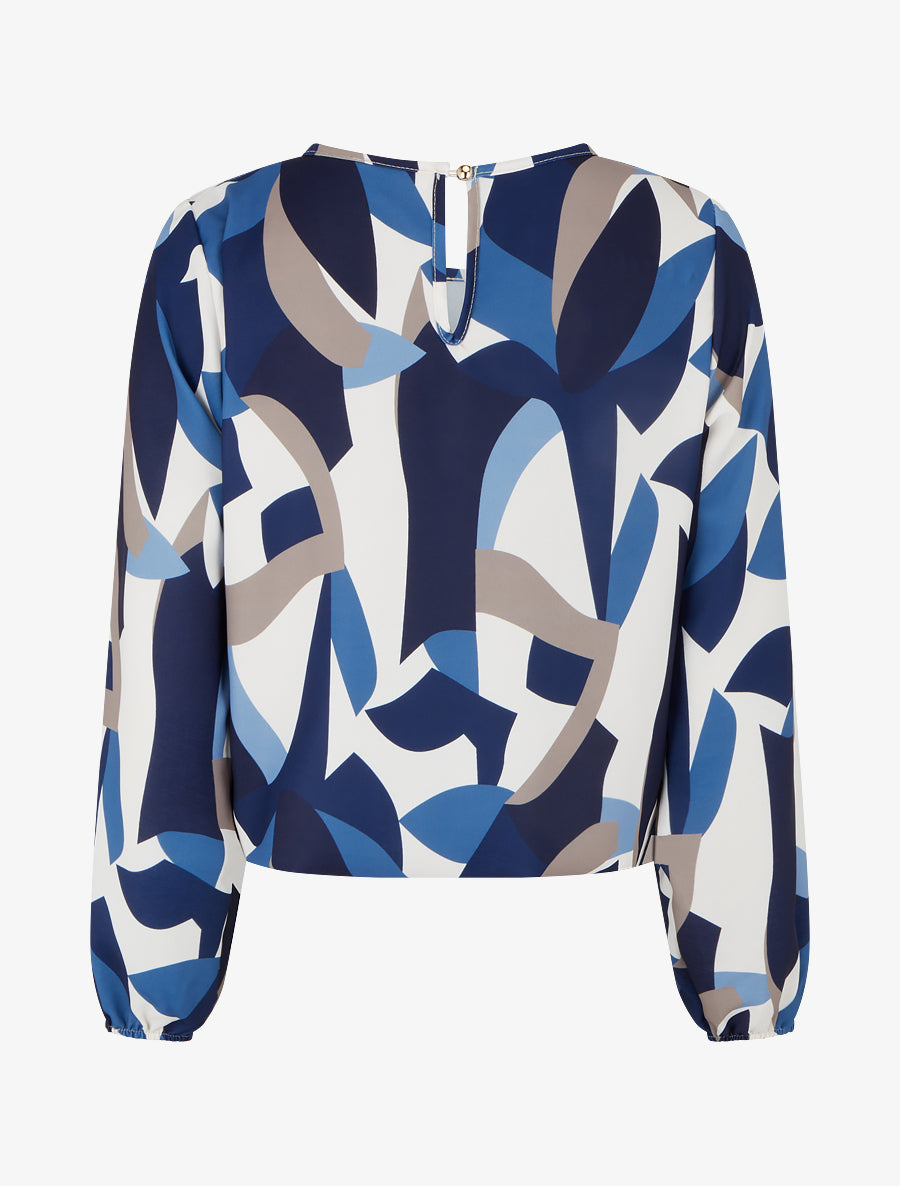 Top imprimé graphique à manches longues - Marine - 2