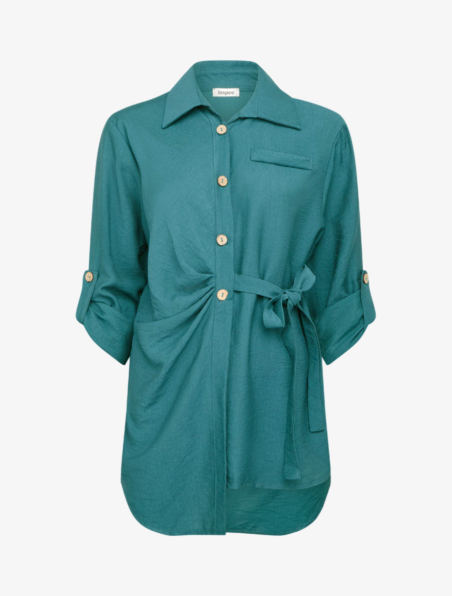 Chemise asymétrique effet drapé - Vert foncé - 1
