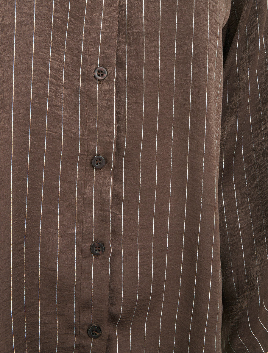 Chemise fluide à rayures irisées coupe droite - Marron - 3