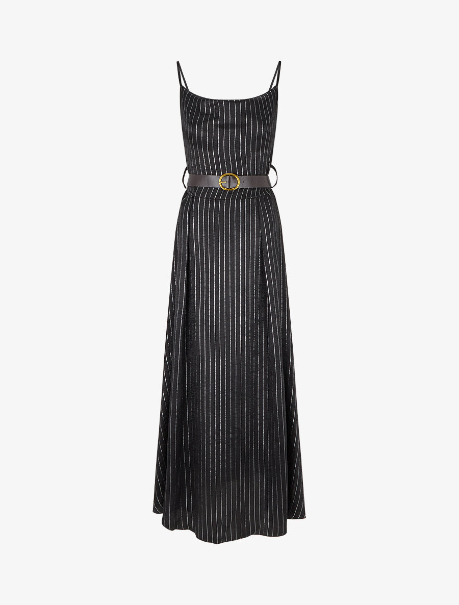 Robe longue à rayures irisées - Noir - 1