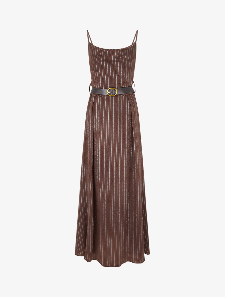Robe longue à rayures irisées - Marron - 1
