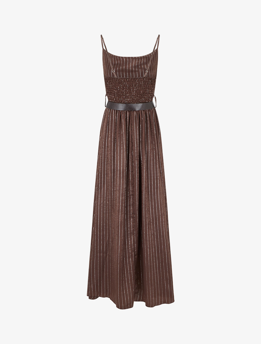 Robe longue à rayures irisées - Marron - 2