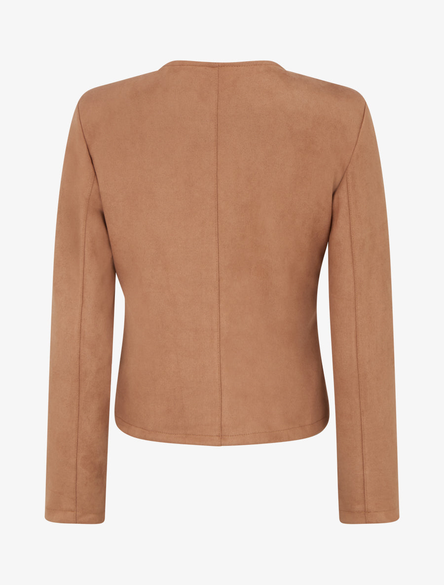 Veste courte ouverte en suédine - Camel - 2