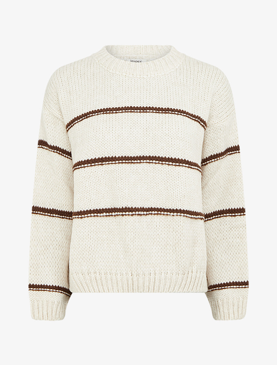 Pull en maille à motif rayures - Crème/marron - 1