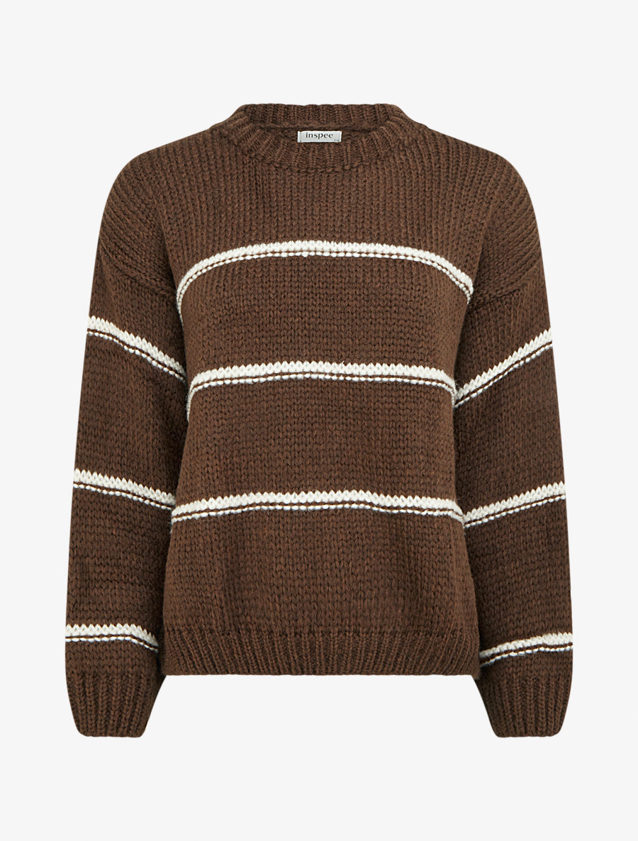 Pull en maille à motif rayures - Marron/blanc - 1
