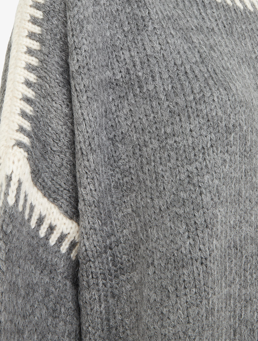 Pull en maille uni à bandes contrastantes - Gris - 3