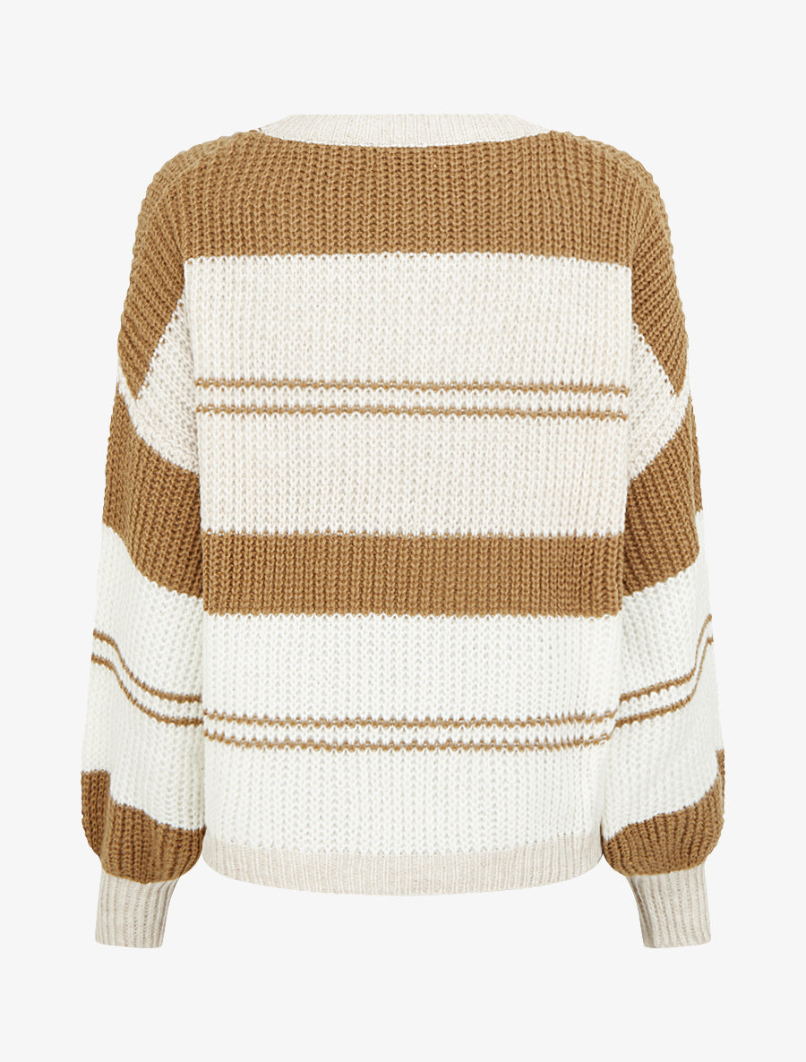 Pull en maille à bandes contrastantes - Beige/camel - 2