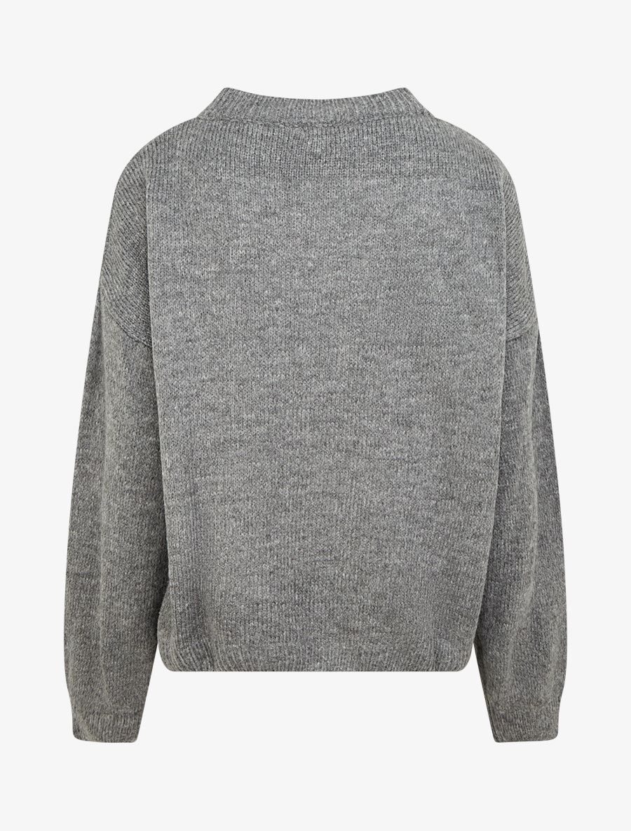 Pull en maille uni à flocage - Gris - 2