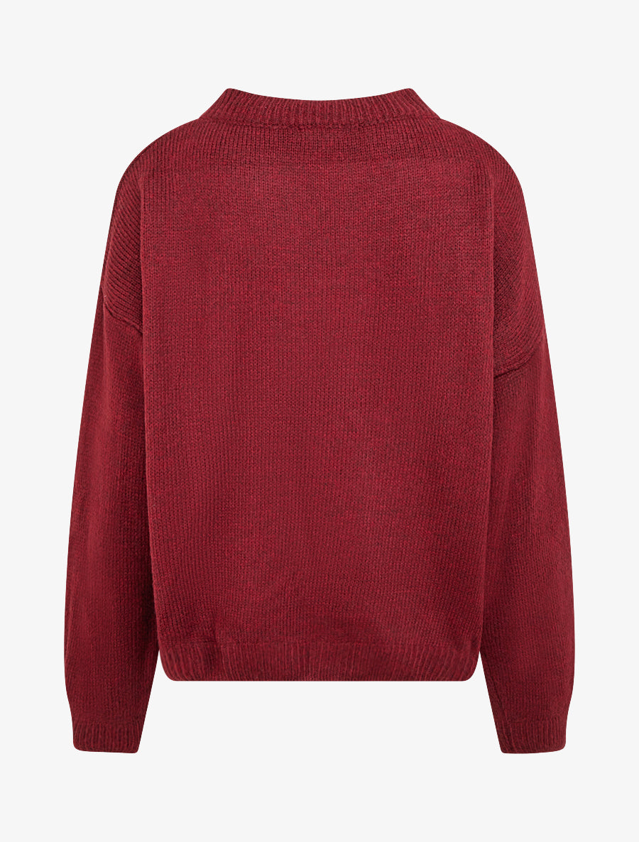 Pull en maille uni à flocage - Lie de vin - 2