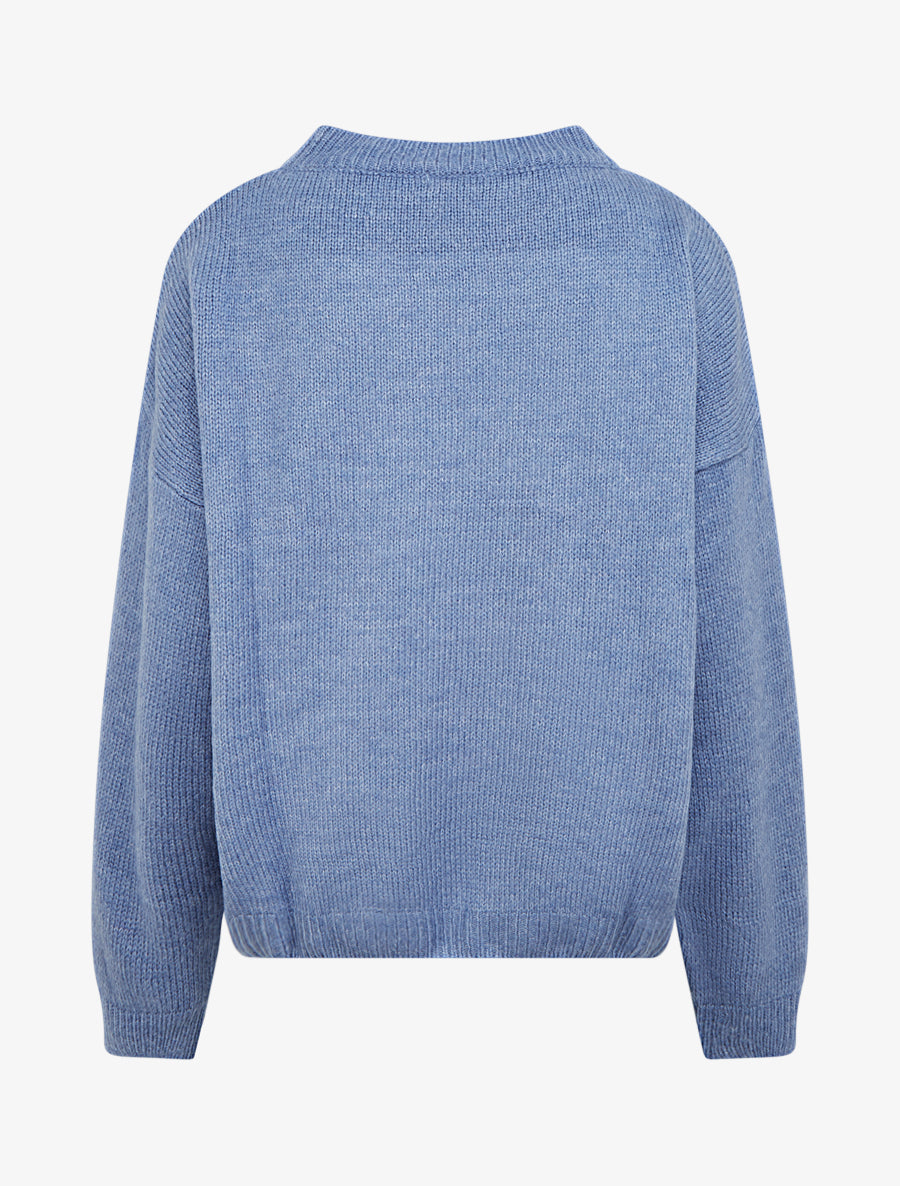 Pull en maille uni à flocage - Bleu - 2