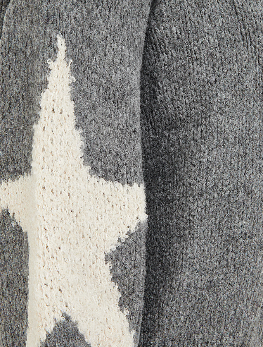 Pull en maille uni à motifs étoiles - Gris - 3