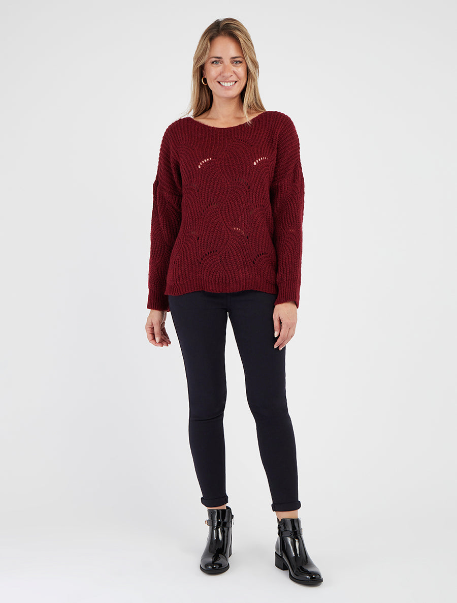 Einfarbiger Pullover mit durchbrochenem Detail - Bordeaux