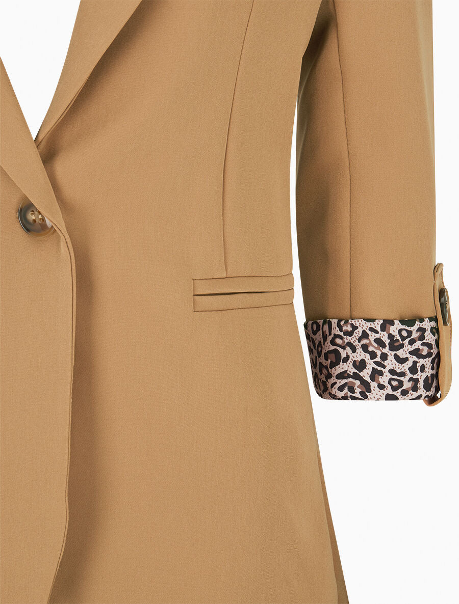 Veste cintrée à rabat léopard - Beige foncé - 3