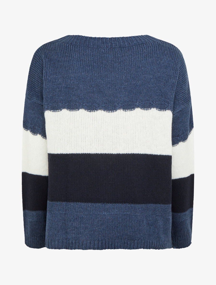 Pull rayé à col rond - Bleu - 2