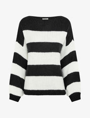 Pull en maille rayé bicolore - Noir - 1