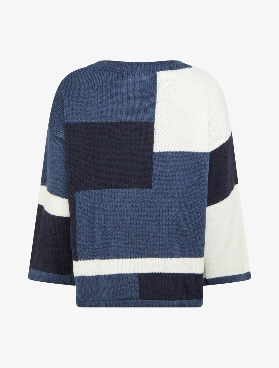 Pull color bloc en maille - Marine - 2
