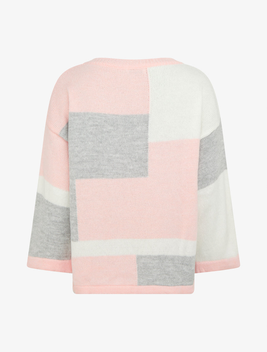 Pull color bloc en maille - Rose - 2