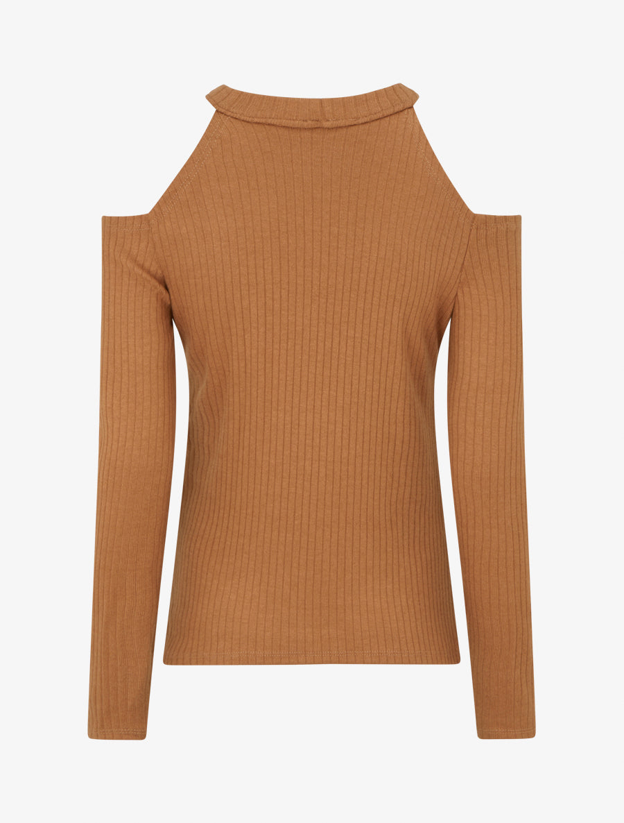 Pull côtelé à épaules dénudées - Camel - 2