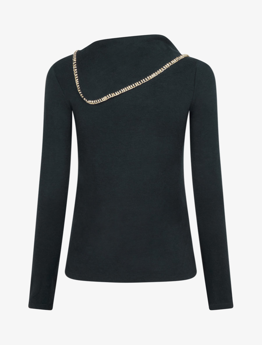 Pull fin à col fantaisie à revers - Noir - 2