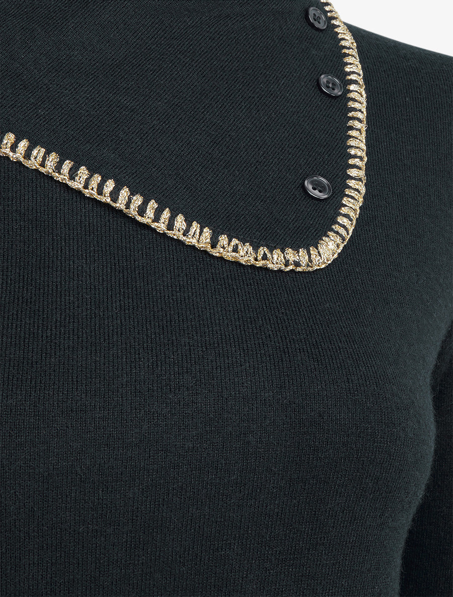 Pull fin à col fantaisie à revers - Noir - 3