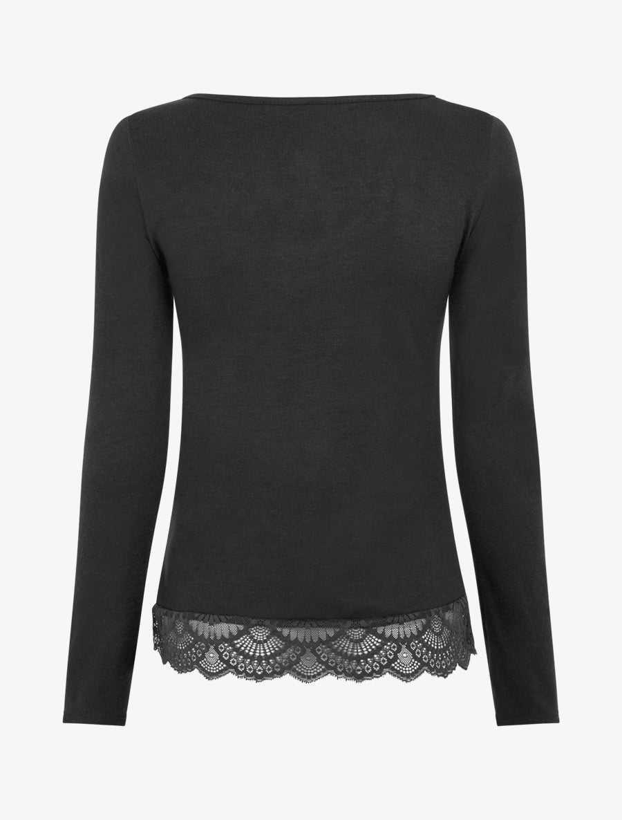 Pull fin à détail dentelle - Noir - 2