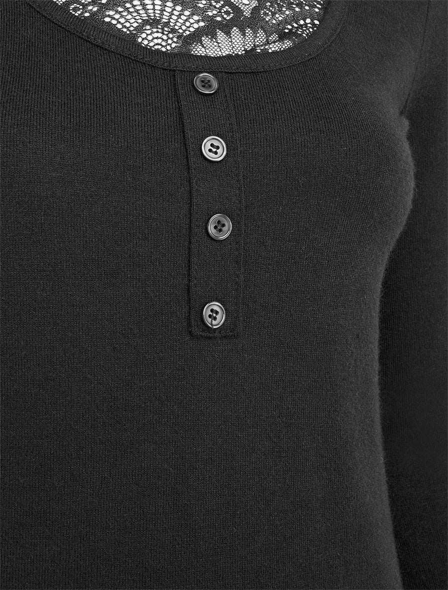 Pull fin à détail dentelle - Noir - 3