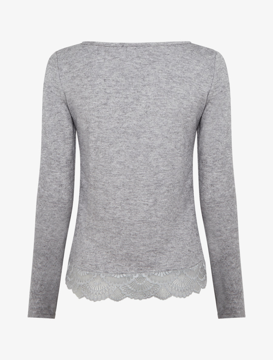 Pull fin à détail dentelle - Gris - 2