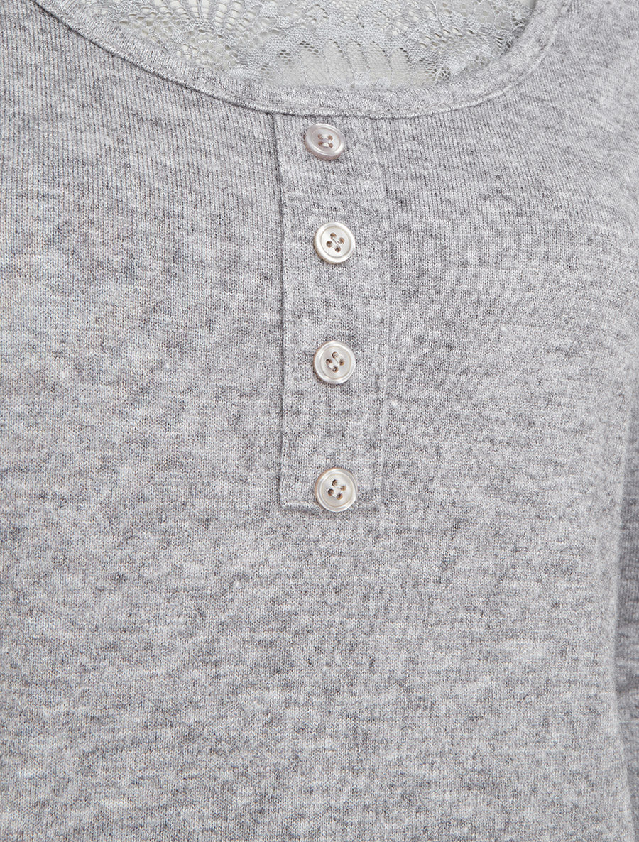 Pull fin à détail dentelle - Gris - 3