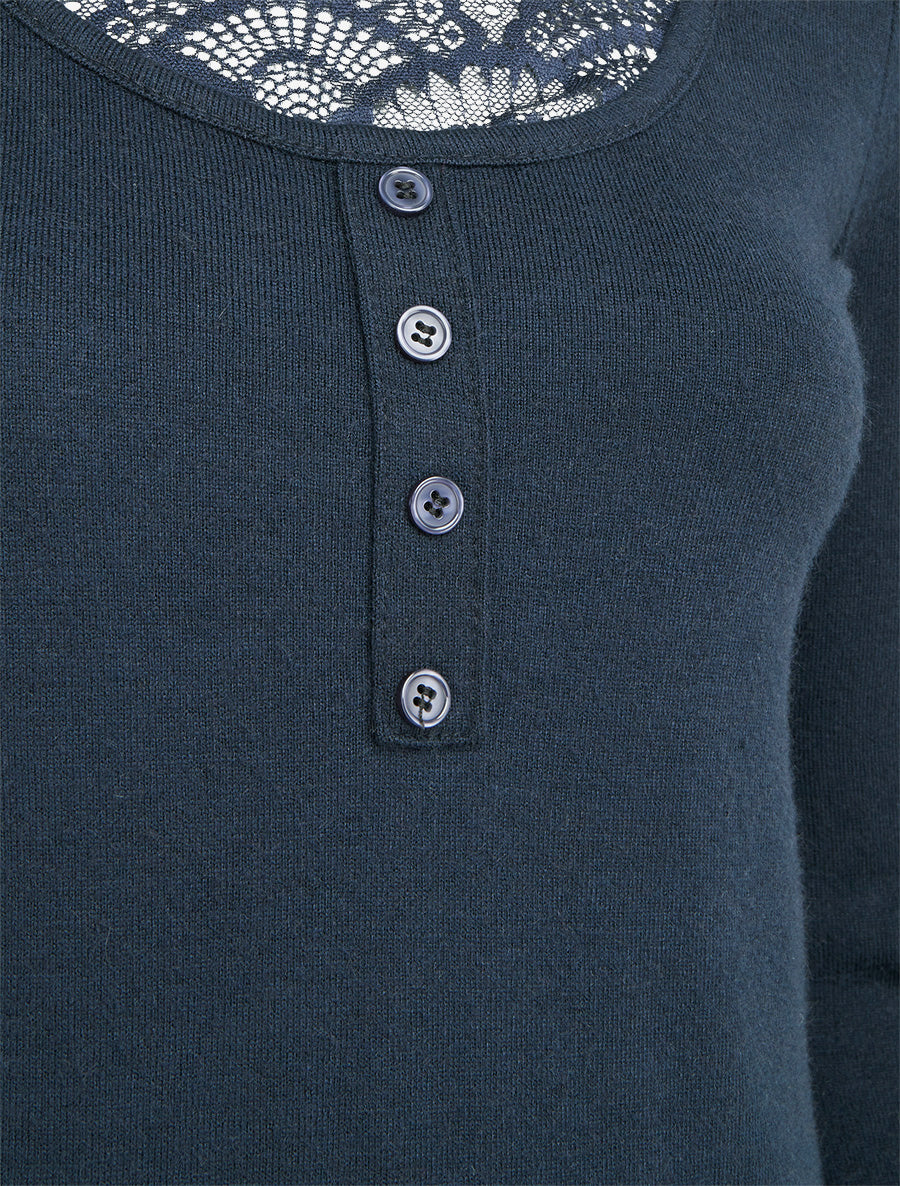 Pull fin à détail dentelle - Marine - 3
