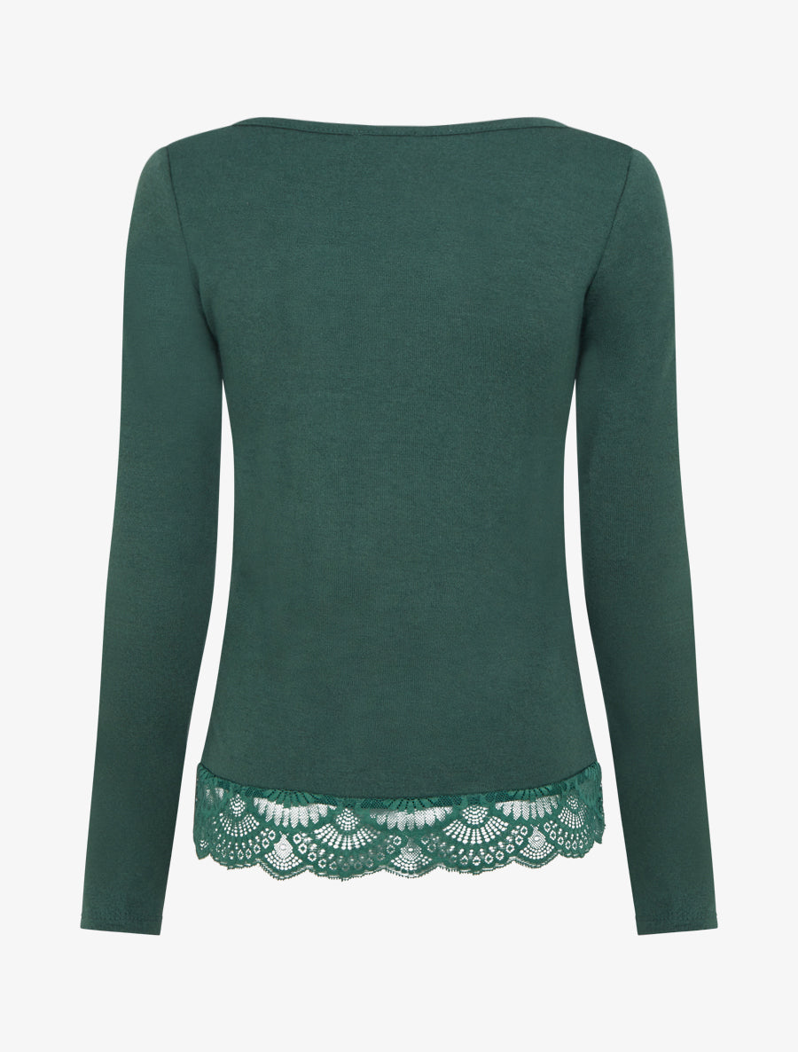 Pull fin à détail dentelle - Vert sapin - 2