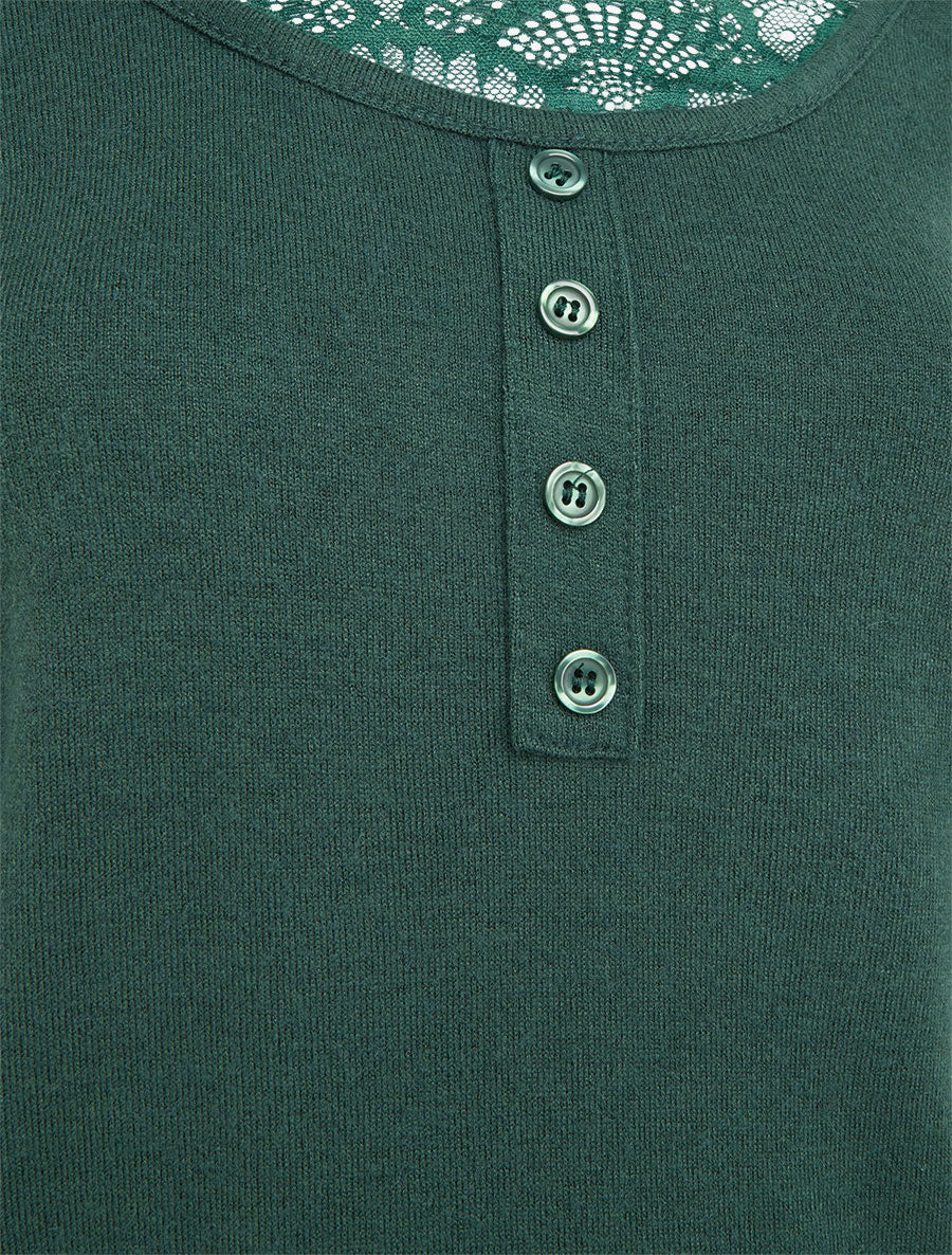Pull fin à détail dentelle - Vert sapin - 3