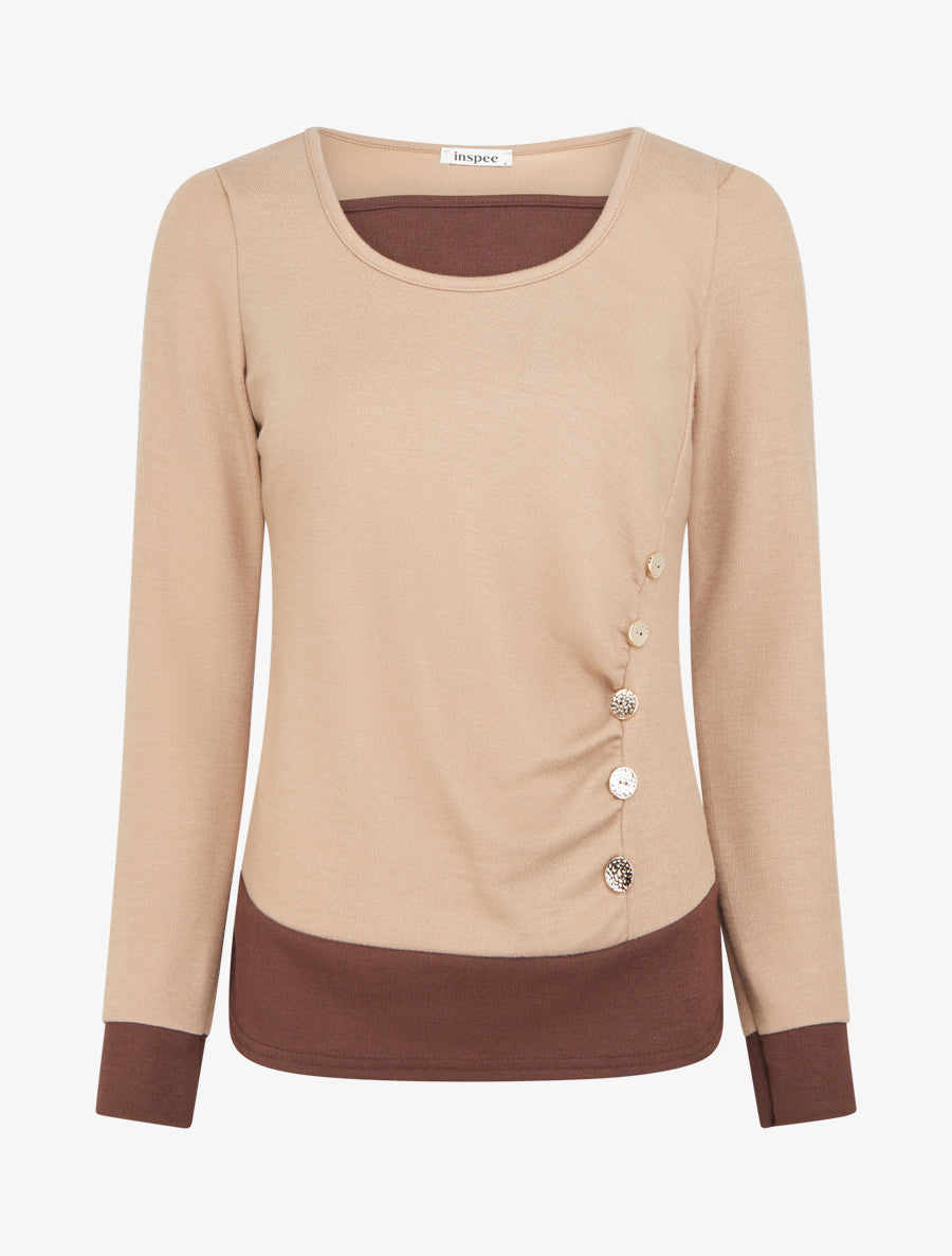 Pull bicolore à boutons décoratifs - Camel - 1