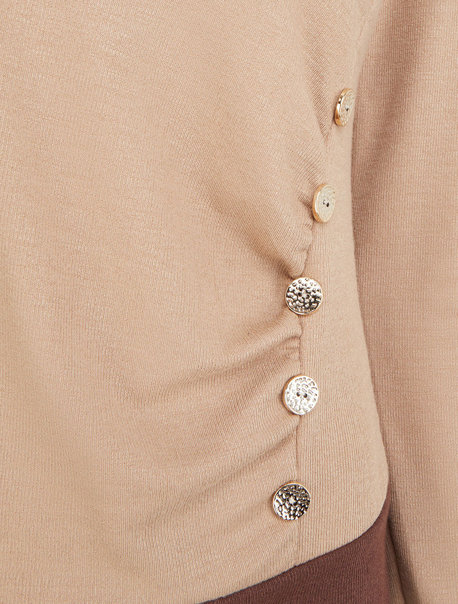 Pull bicolore à boutons décoratifs - Camel - 3