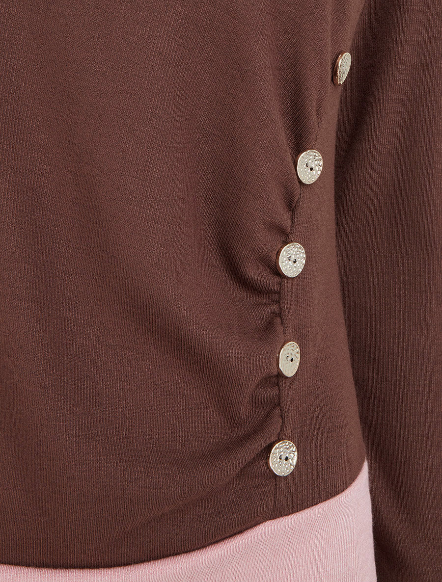 Pull bicolore à boutons décoratifs - Marron - 3