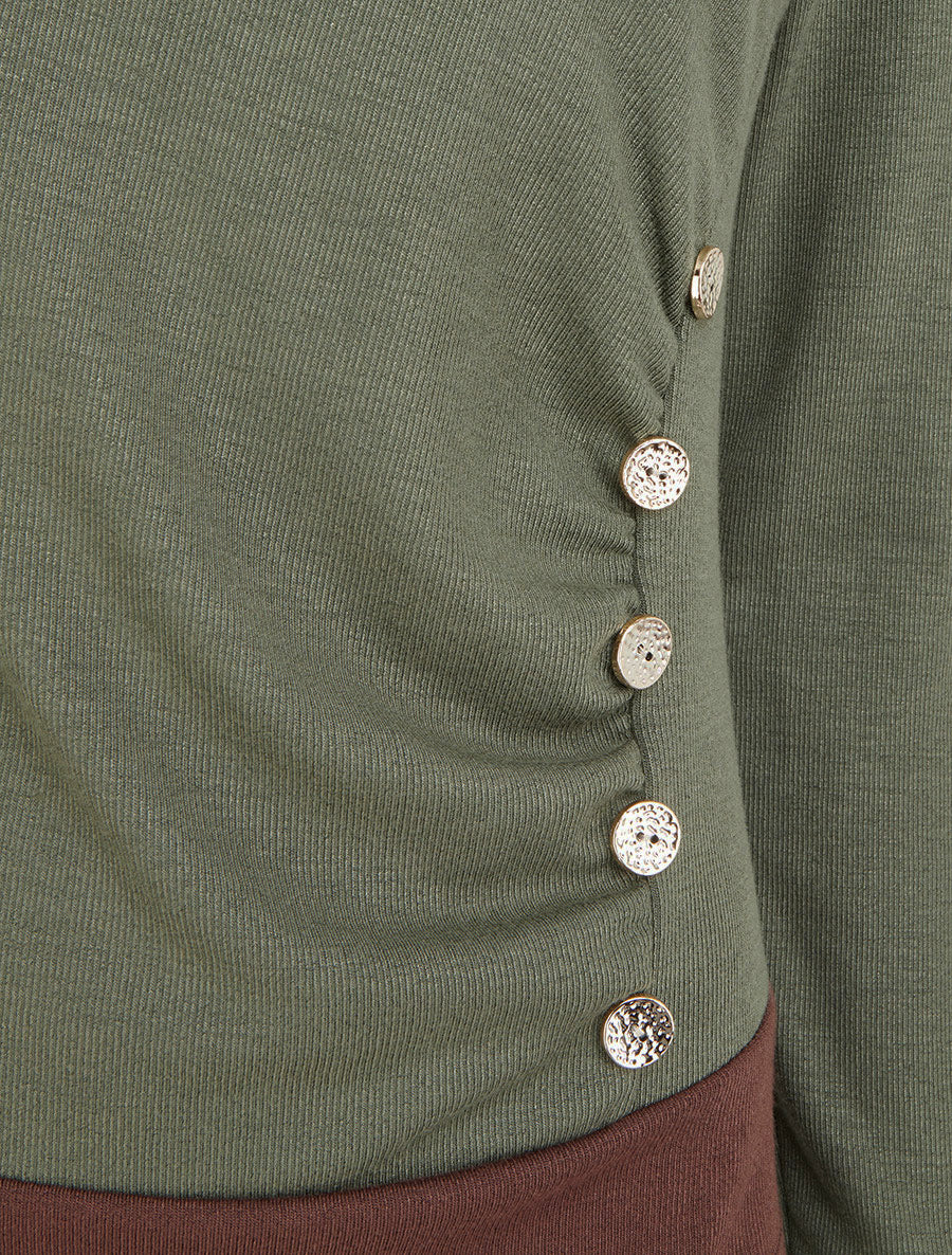 Pull bicolore à boutons décoratifs - Kaki - 3