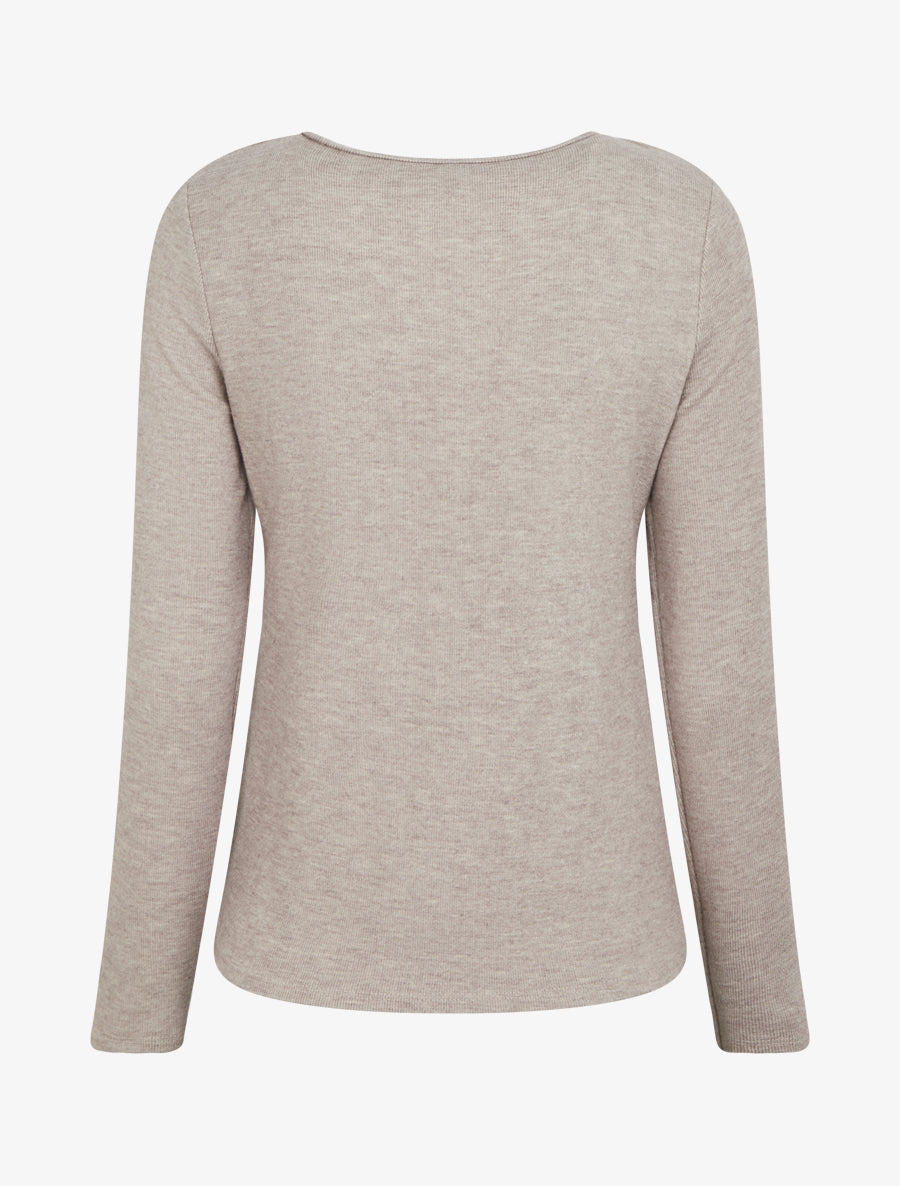 Pull fin à empiècement bijou strassé - Taupe - 2