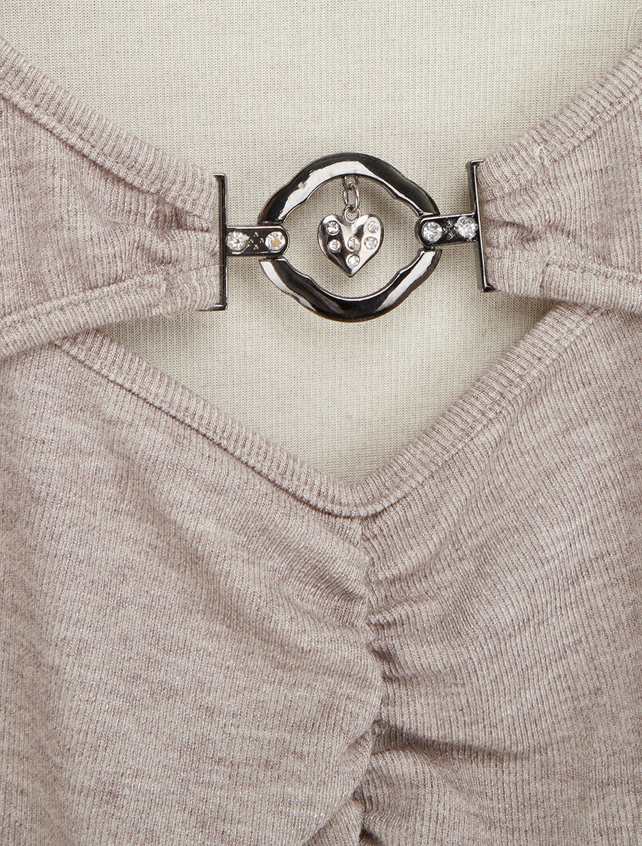 Pull fin à empiècement bijou strassé - Taupe - 3