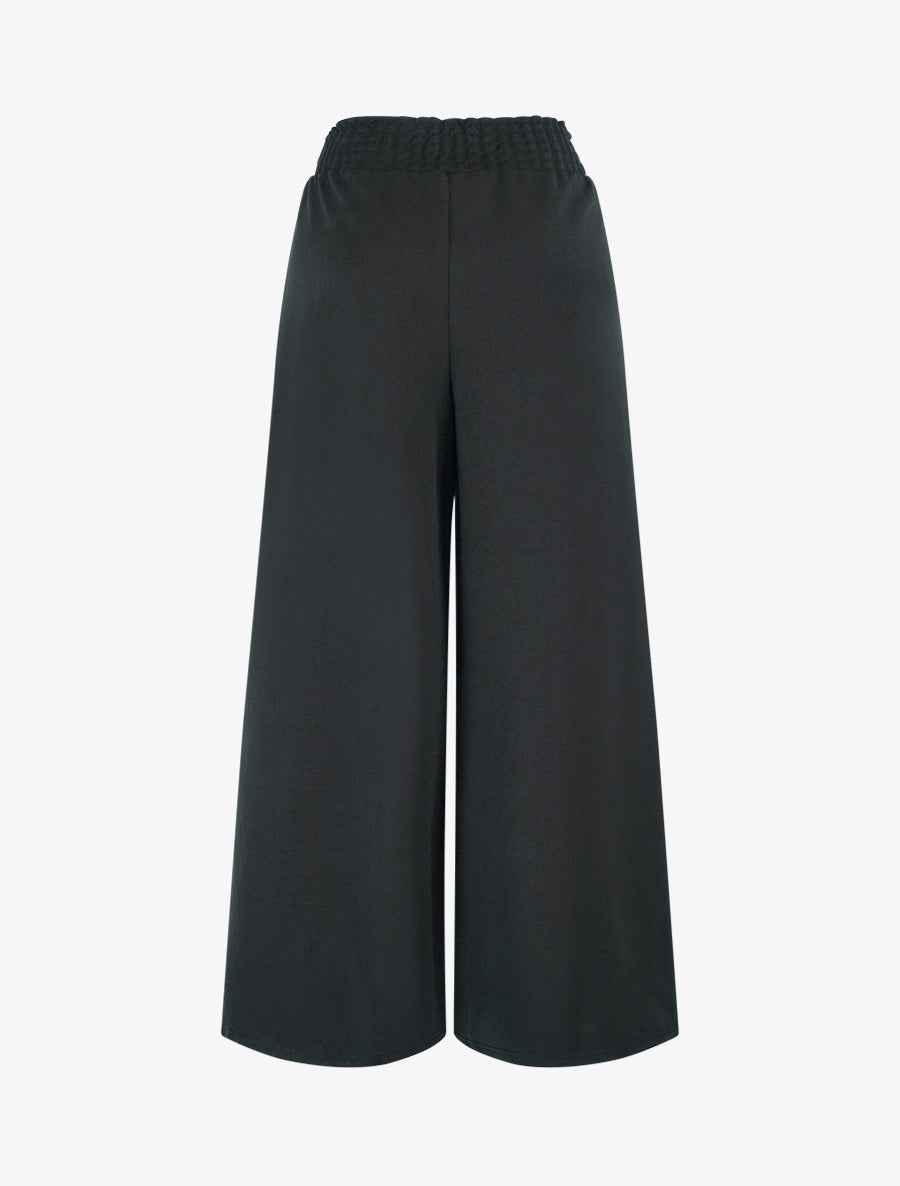 Pantalon palazzo taille froncée à anneaux - Noir - 2