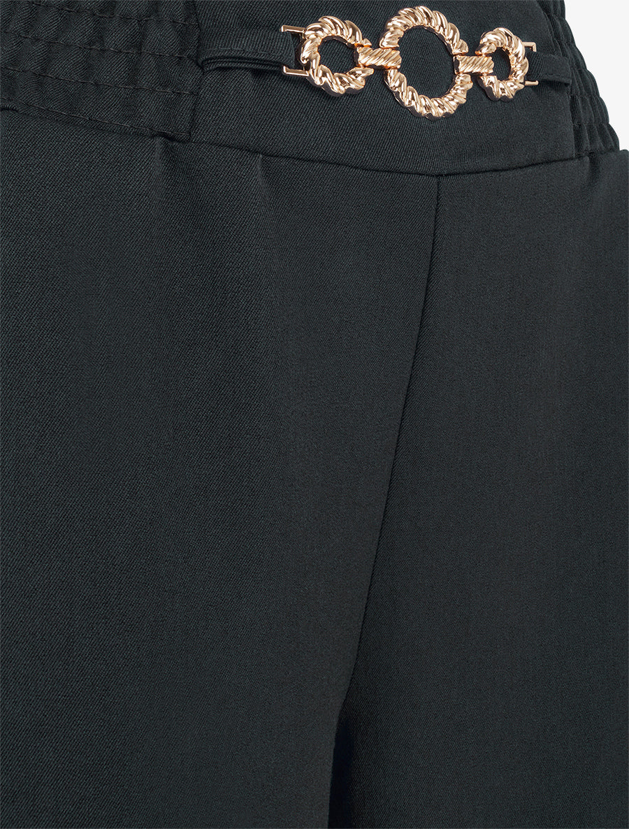 Pantalon palazzo taille froncée à anneaux - Noir - 3