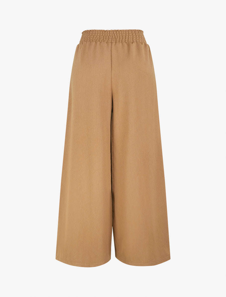 Pantalon palazzo taille froncée à anneaux - Camel - 2