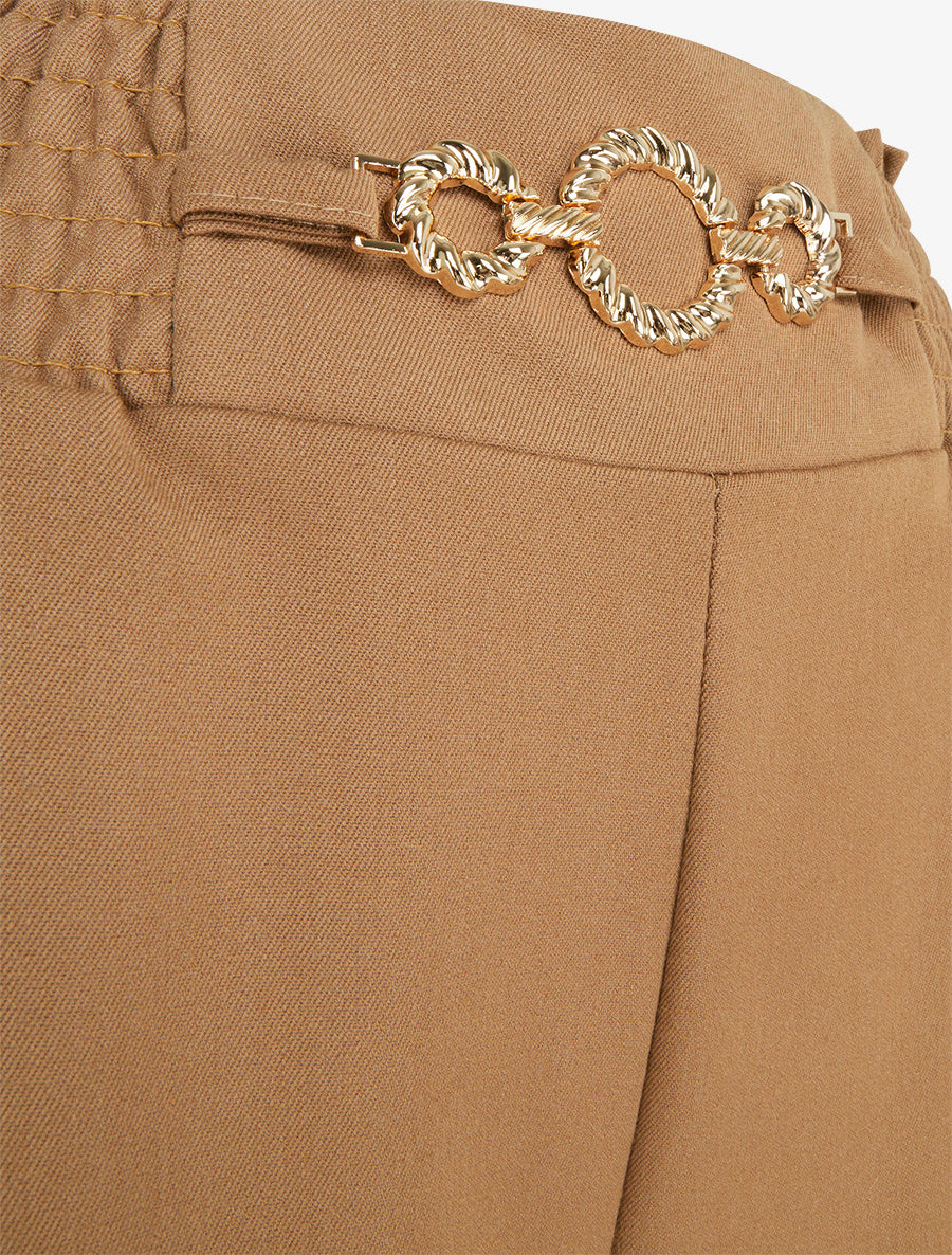 Pantalon palazzo taille froncée à anneaux - Camel - 3