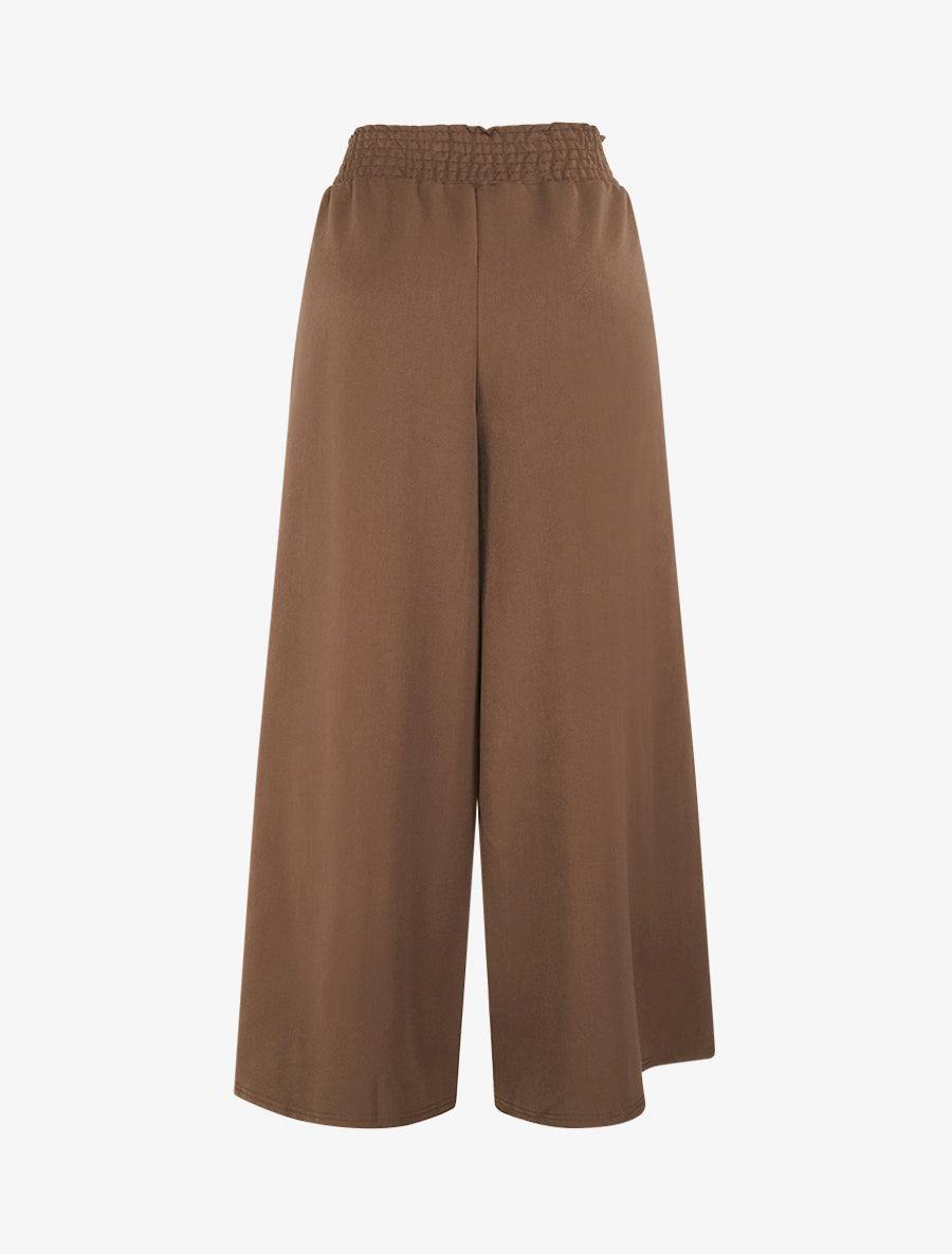 Pantalon palazzo taille froncée à anneaux - Marron - 2