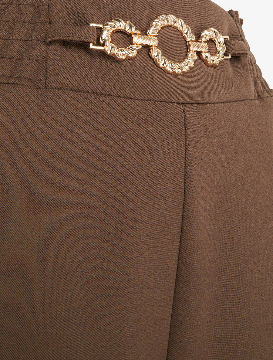 Pantalon palazzo taille froncée à anneaux - Marron - 3