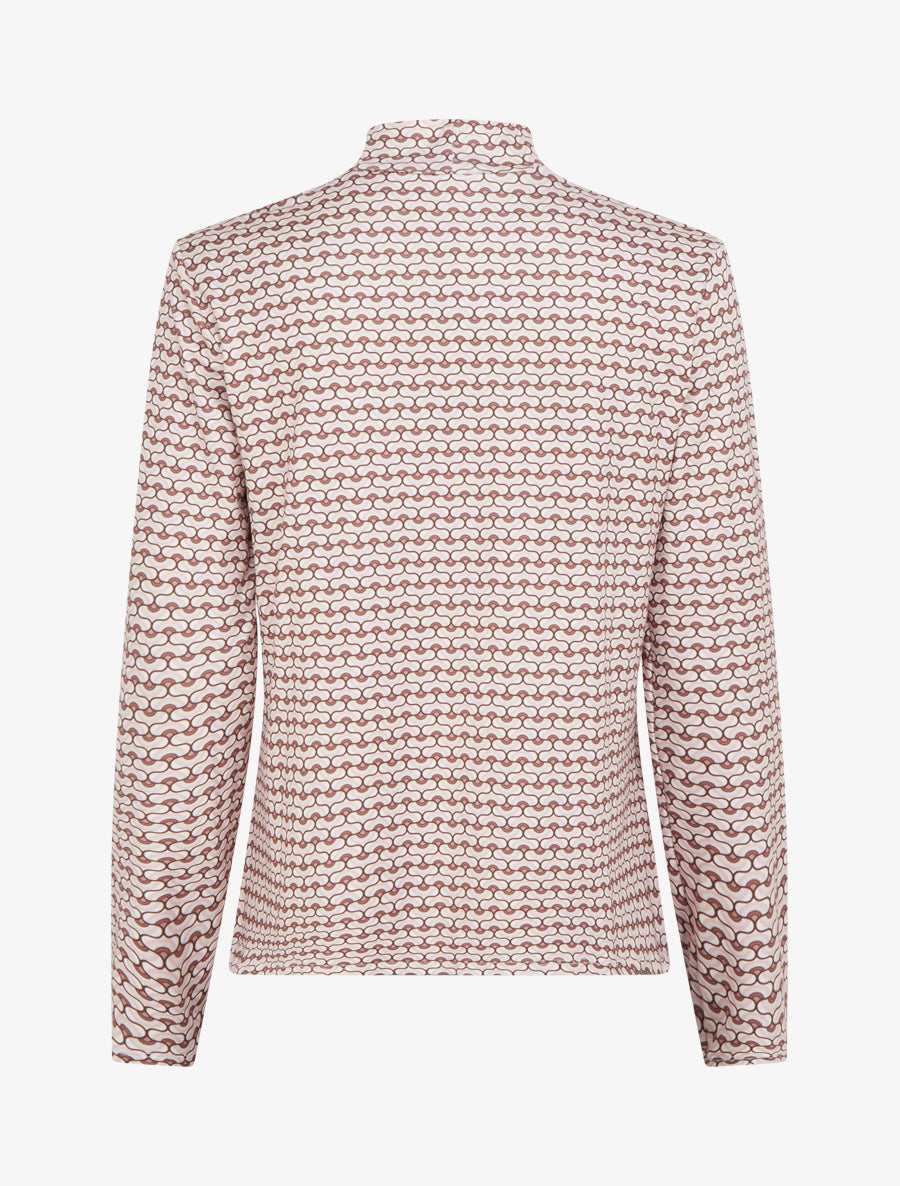 Top imprimé rétro à col roulé - Beige - 2