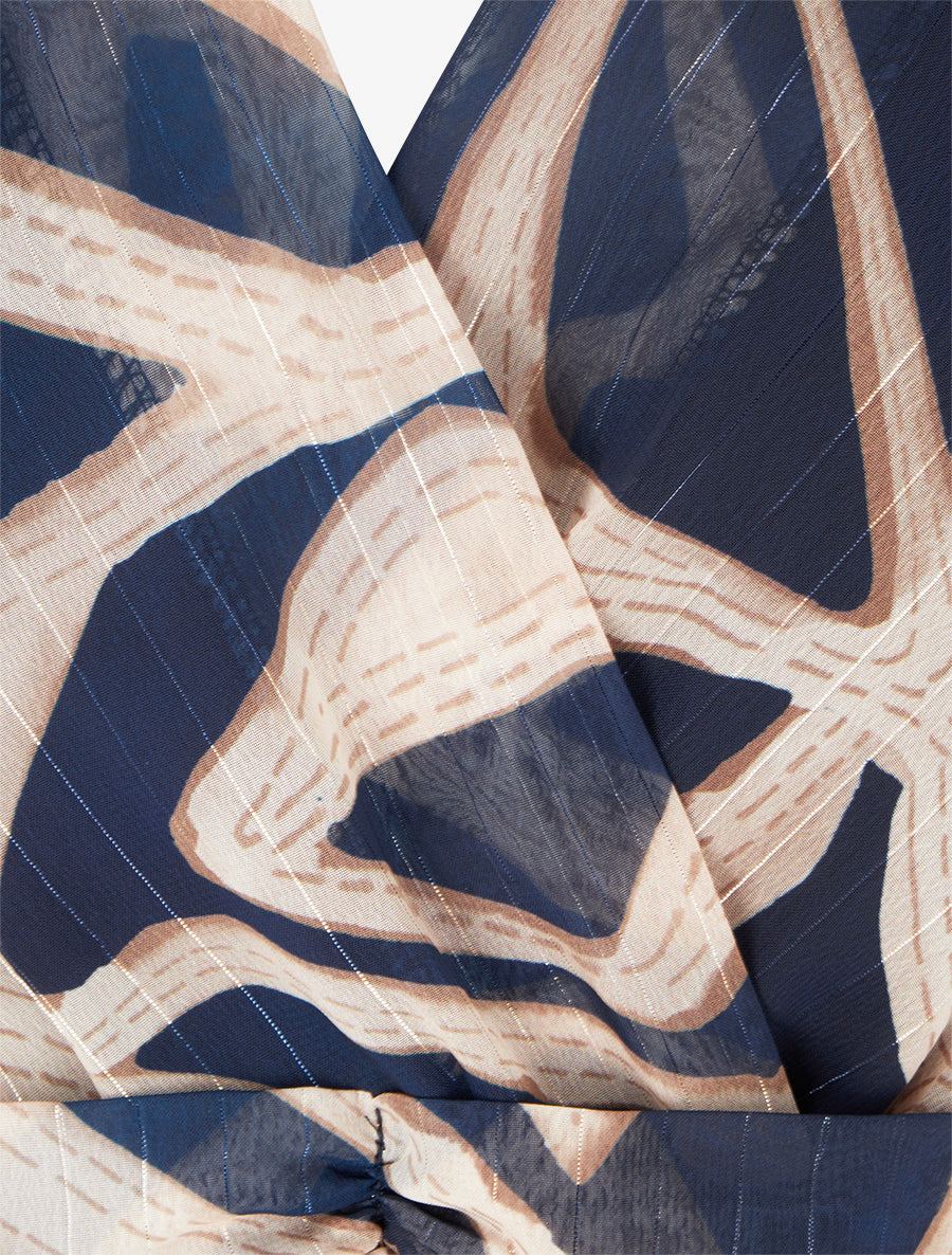 Robe imprimé rétro à rayures irisées - Marine - 3