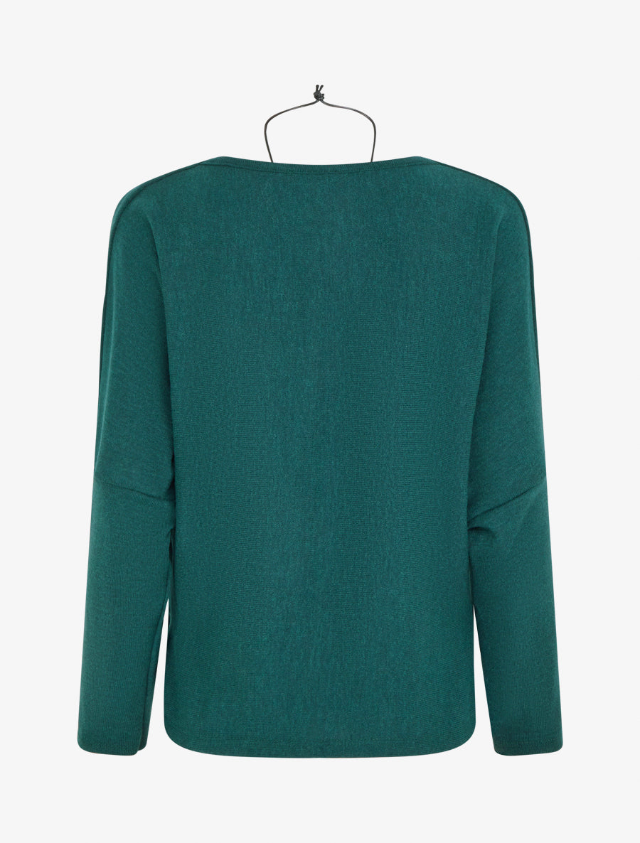 Pull fin uni à col bénitier - Vert sapin - 2