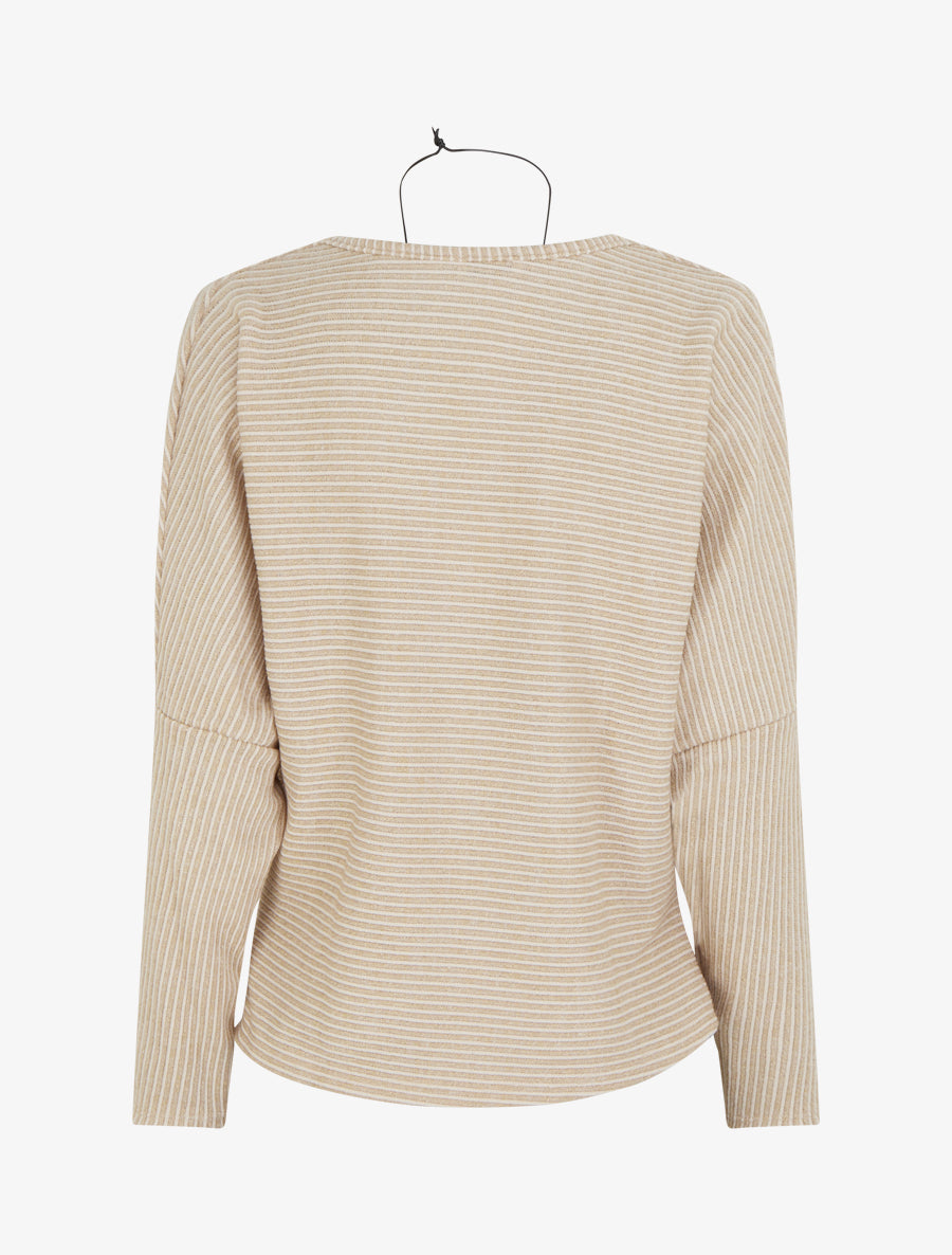 Pull fin rayé à col bénitier - Beige - 2